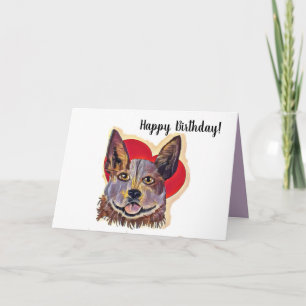 Colourful Red Merle PopArt Cattle Dog Love Heart Card