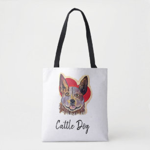 Colourful Red Merle PopArt Cattle Dog Love Heart Tote Bag