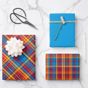 Colourful Red, Orange, Blue, Green & Yellow Plaid Wrapping Paper Sheet