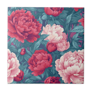 Colourful Red Peonies Tiles For Durable Flooring