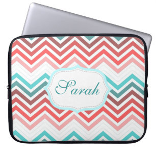 Colourful red, pink, blue, teal chevron zigzag laptop sleeve
