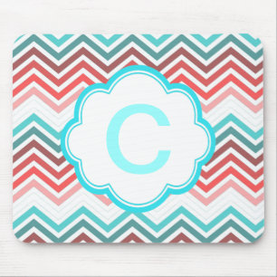 Colourful red, pink, blue, teal chevron zigzag mouse pad