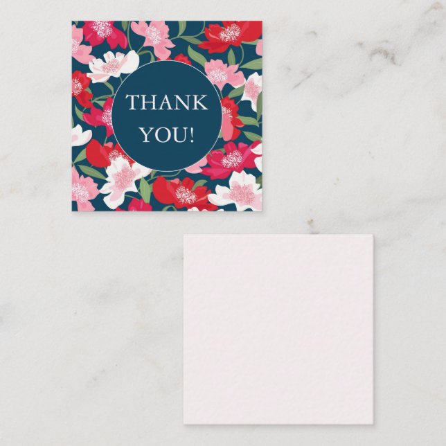 Colourful Red Pink Floral Blue Blush Thank You Enclosure Card (Front/Back)