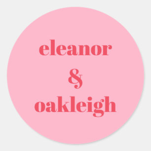 Colourful Red Pink Modern Simple Wedding Custom  Classic Round Sticker