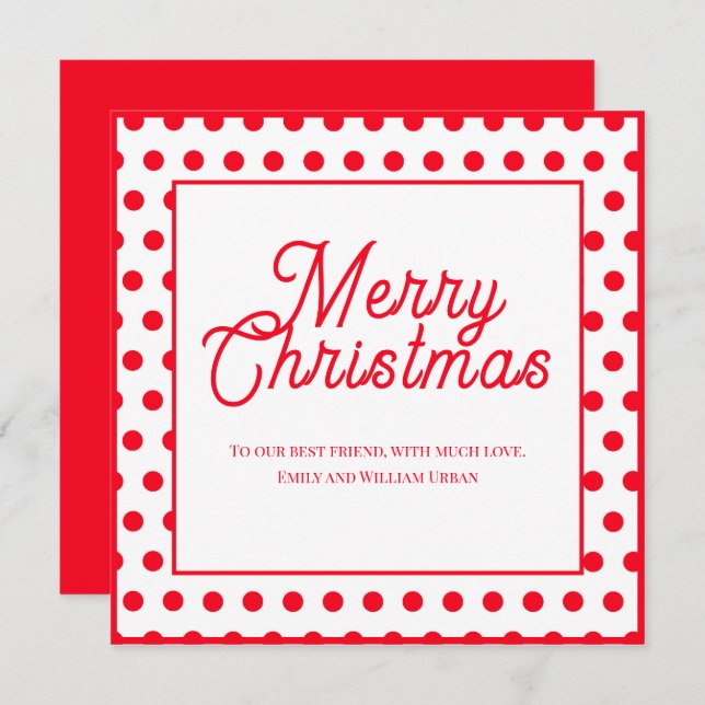 Colourful Red Polka Dots Merry Christmas Card (Front/Back)