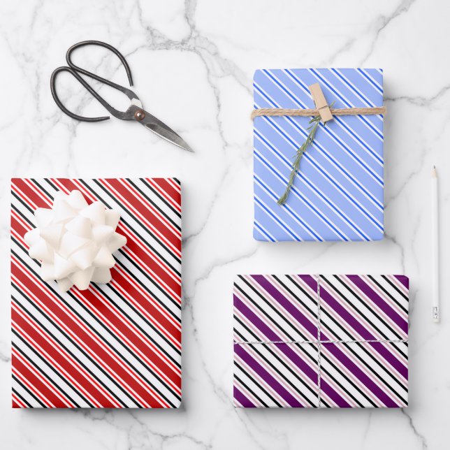 Colourful Red Purple Blue Stripe Pattern Wrapping Paper Sheet (Front)