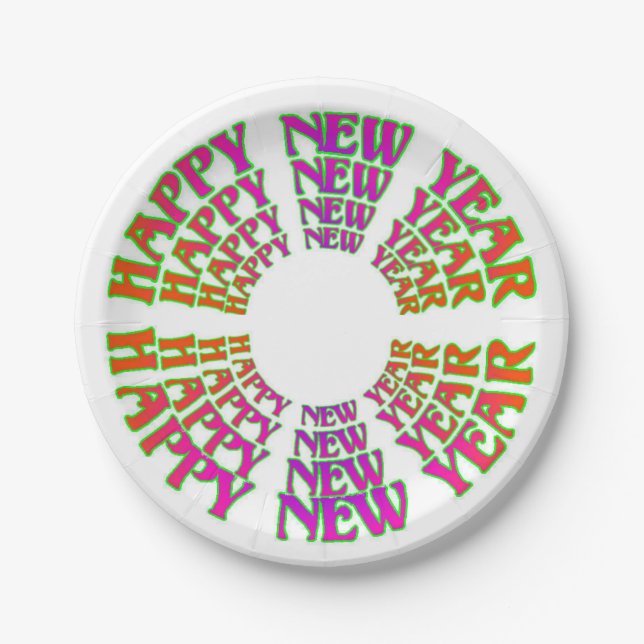 Colourful Red Purple Happy New Year Paper Plate (Front)