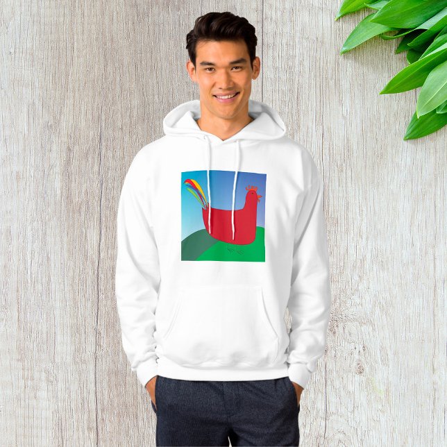 Colourful Red Rooster with Rainbow Tail on Hill  Hoodie (Creator Uploaded)