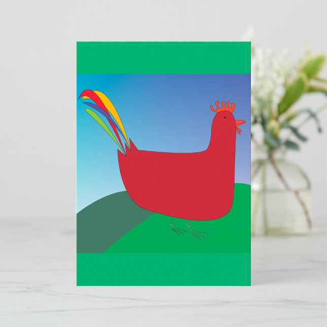 Colourful Red Rooster with Rainbow Tail on Hill  Invitation (Creator Uploaded)