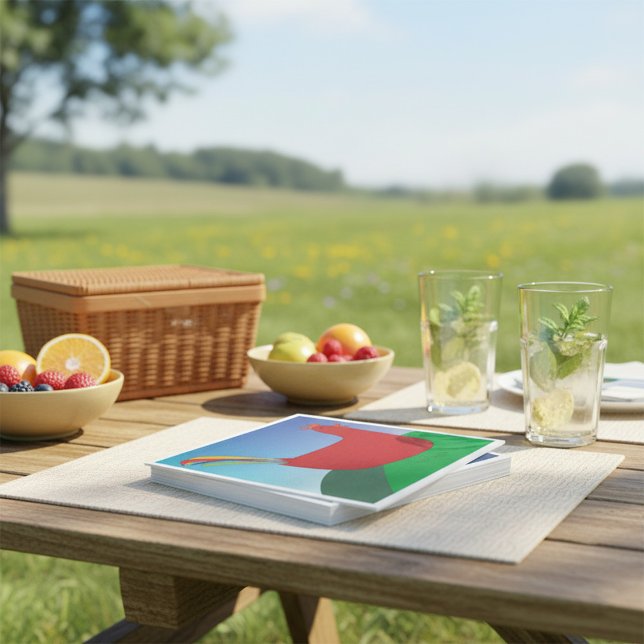 Colourful Red Rooster with Rainbow Tail on Hill  Napkin (Creator Uploaded)