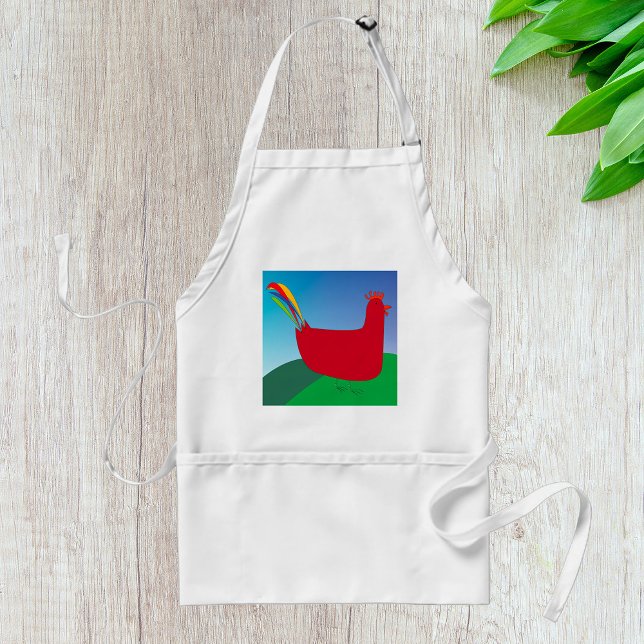 Colourful Red Rooster with Rainbow Tail on Hill  Standard Apron (Creator Uploaded)