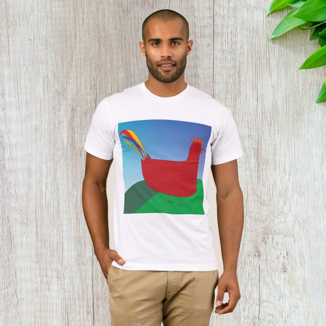 Colourful Red Rooster with Rainbow Tail on Hill  T-Shirt (Creator Uploaded)