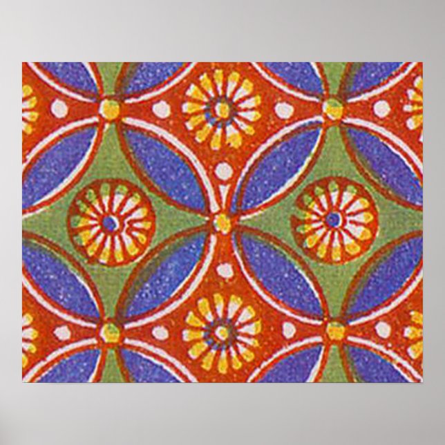 Colourful Red Rustic Circle Pattern Geometric Poster (Front)