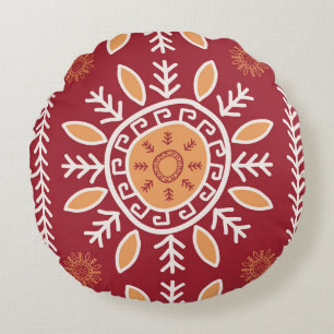 Colourful Red, Simple Tribal Pattern, Round Pillow