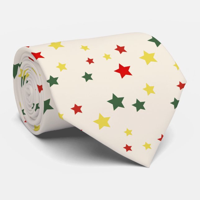 Colourful Red Star Pattern Festive Modern Christma Tie (Rolled)