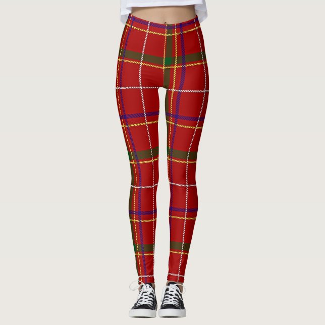 Colourful Red Tartan Plaid Leggings (Front)