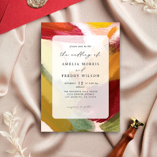 Colourful Red Vibrant Hand Painted Abstract Weddin Invitation