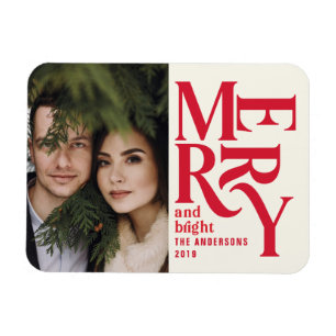 Colourful red vintage merry chritsmas announcement magnet