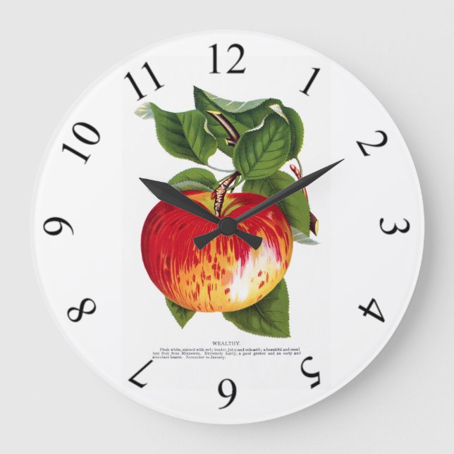 Colourful Red Wealthy Apple Large Clock (Front)