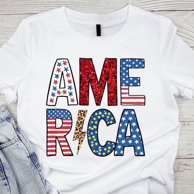 Colourful Red, White, and Blue Patriotic America T-Shirt (Creator Uploaded)