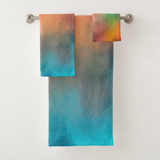 Colourful Red Yellow Blue Green Black Abstract Art Bath Towel Set (Insitu)