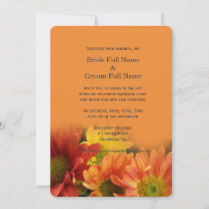 Colourful red, yellow, orange daisy flowers weddin invitation
