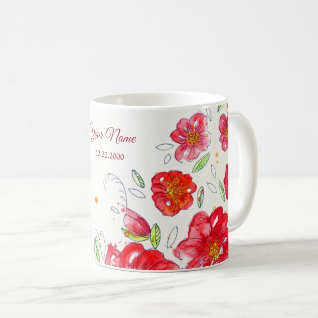 Colourful Red Yellow Pink Floral Wedding Party Coffee Mug (Front Right)