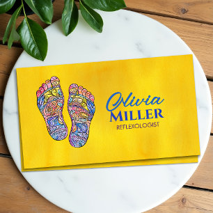 Colourful Reflexology Footprints flourish ornament Business Card