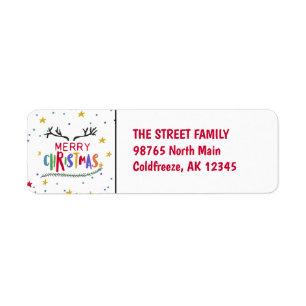 Colourful Reindeer Antler and Stars Merry Christma Return Address Label