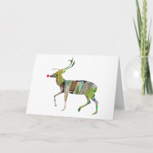 Colourful Reindeer Beautiful Collage Art Rudolf Holiday Card