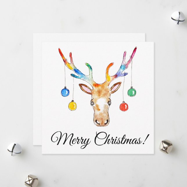 Colourful Reindeer Holiday Card (Front/Back In Situ)