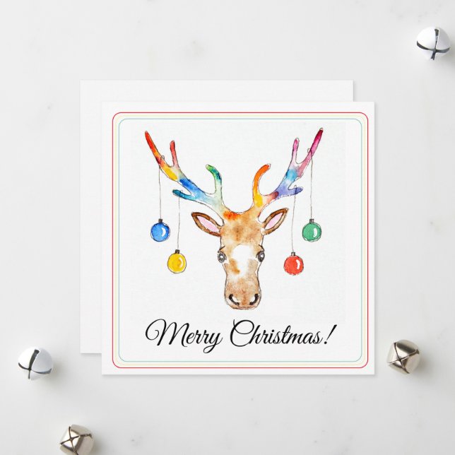 Colourful Reindeer Holiday Card (Front/Back In Situ)