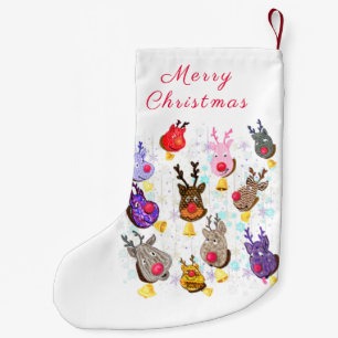 Colourful Reineers with Bells Christmas Stocking