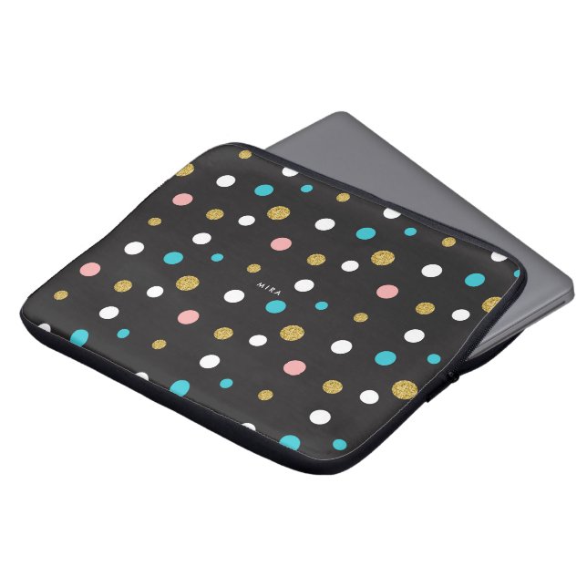 Colourful rendom dots pattern laptop sleeve (Front Top)