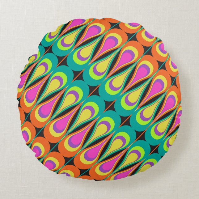 Colourful repeating diagonal pattern.abstract, art round cushion (Front)