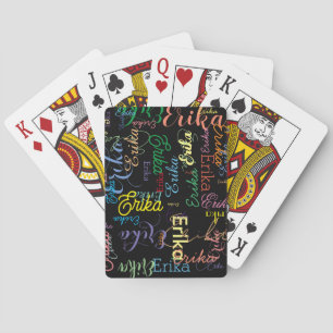 Colourful Repeating Girly Calligraphy Names Black Playing Cards