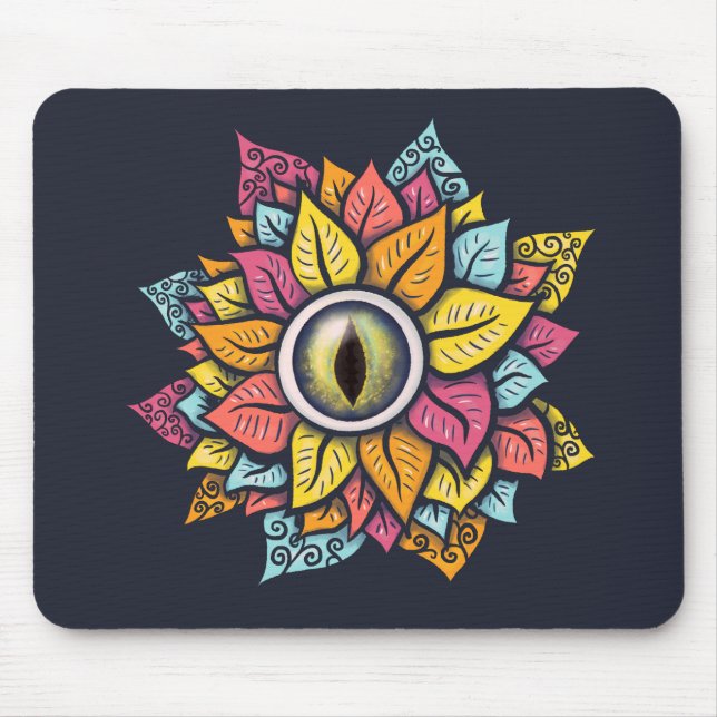 Colourful Reptile Eye Flower Fun Weird Surreal Art Mouse Pad (Front)