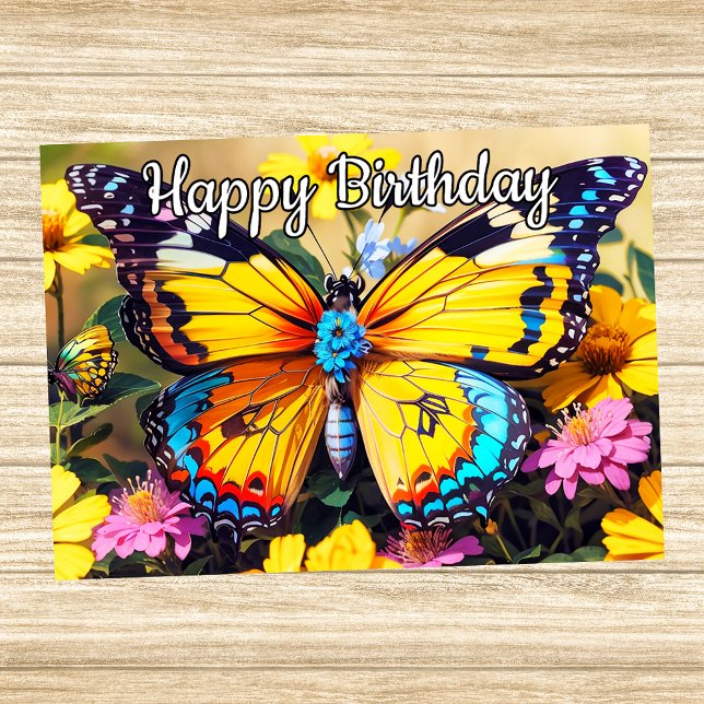 Colourful Resting Butterfly Design Happy Birthday Card (Thumbnail)