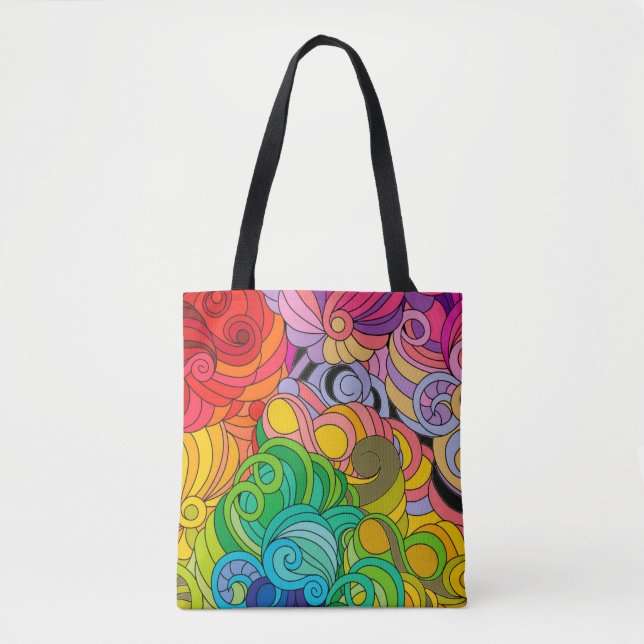 Colourful Retro 1960s Flower Power Tote Bag (Front)