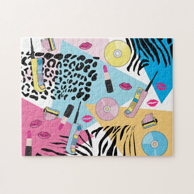 Colourful Retro 1990's Nineties Pattern Jigsaw Puzzle (Horizontal)