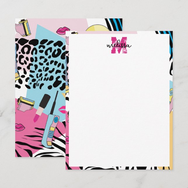 Colourful Retro 1990's Nineties Pattern Monogram Card (Front/Back)