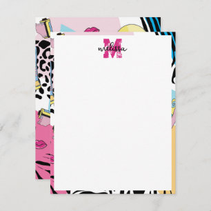 Colourful Retro 1990's Nineties Pattern Monogram Card