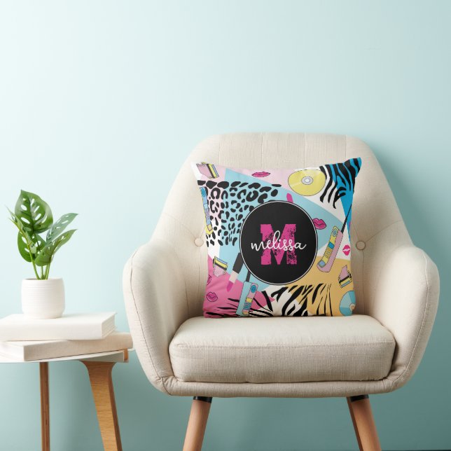 Colourful Retro 1990's Nineties Pattern Monogram Cushion (Chair)