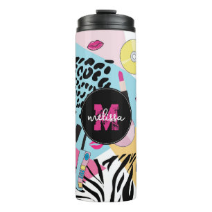 Colourful Retro 1990's Nineties Pattern Monogram Thermal Tumbler