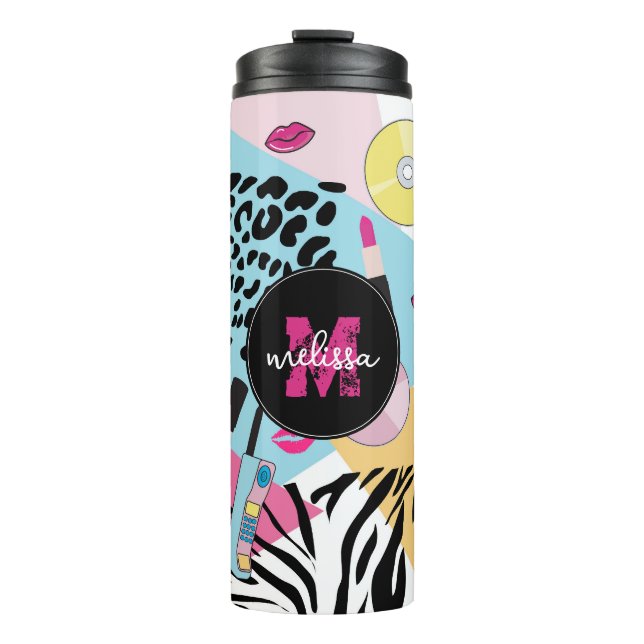 Colourful Retro 1990's Nineties Pattern Monogram Thermal Tumbler (Front)
