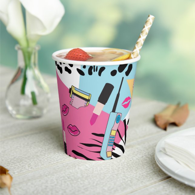 Colourful Retro 1990's Nineties Pattern Paper Cups (Insitu)