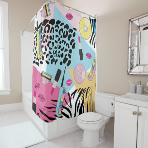 Colourful Retro 1990's Nineties Pattern Shower Curtain