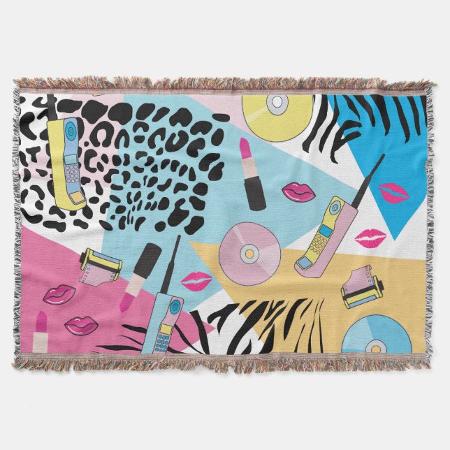 Colourful Retro 1990's Nineties Pattern Throw Blanket (Front)