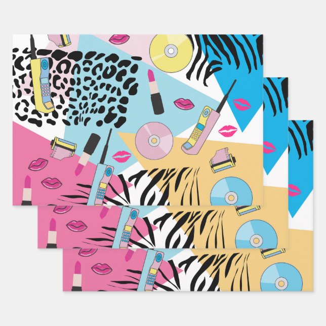Colourful Retro 1990's Nineties Pattern Wrapping Paper Sheet (Set)