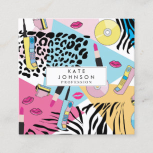 Colourful Retro 1990s Nineties QR Code Social Medi Square Business Card